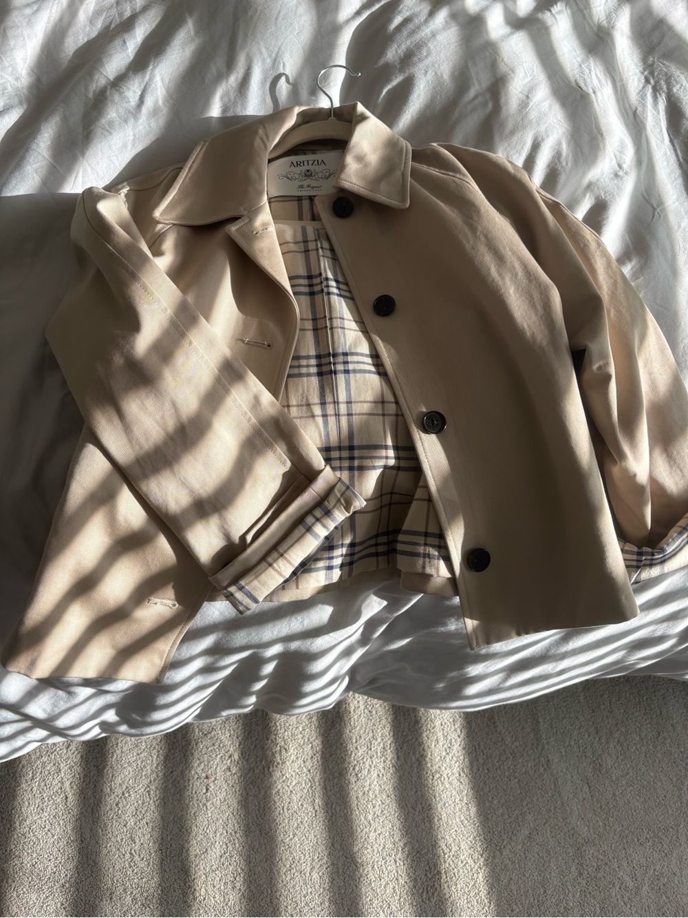 Aritzia Regent Cropped Trench Coat with Plaid Lining